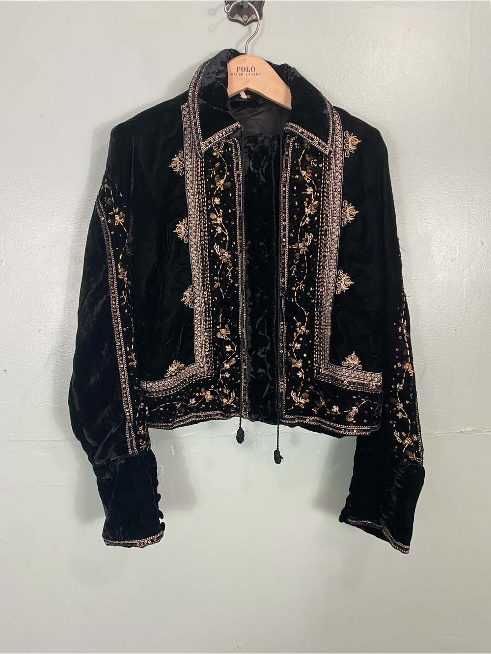 Free People Maxxie Embellished Velvet Jacket Black Small Beaded - Picture 2 of 10
